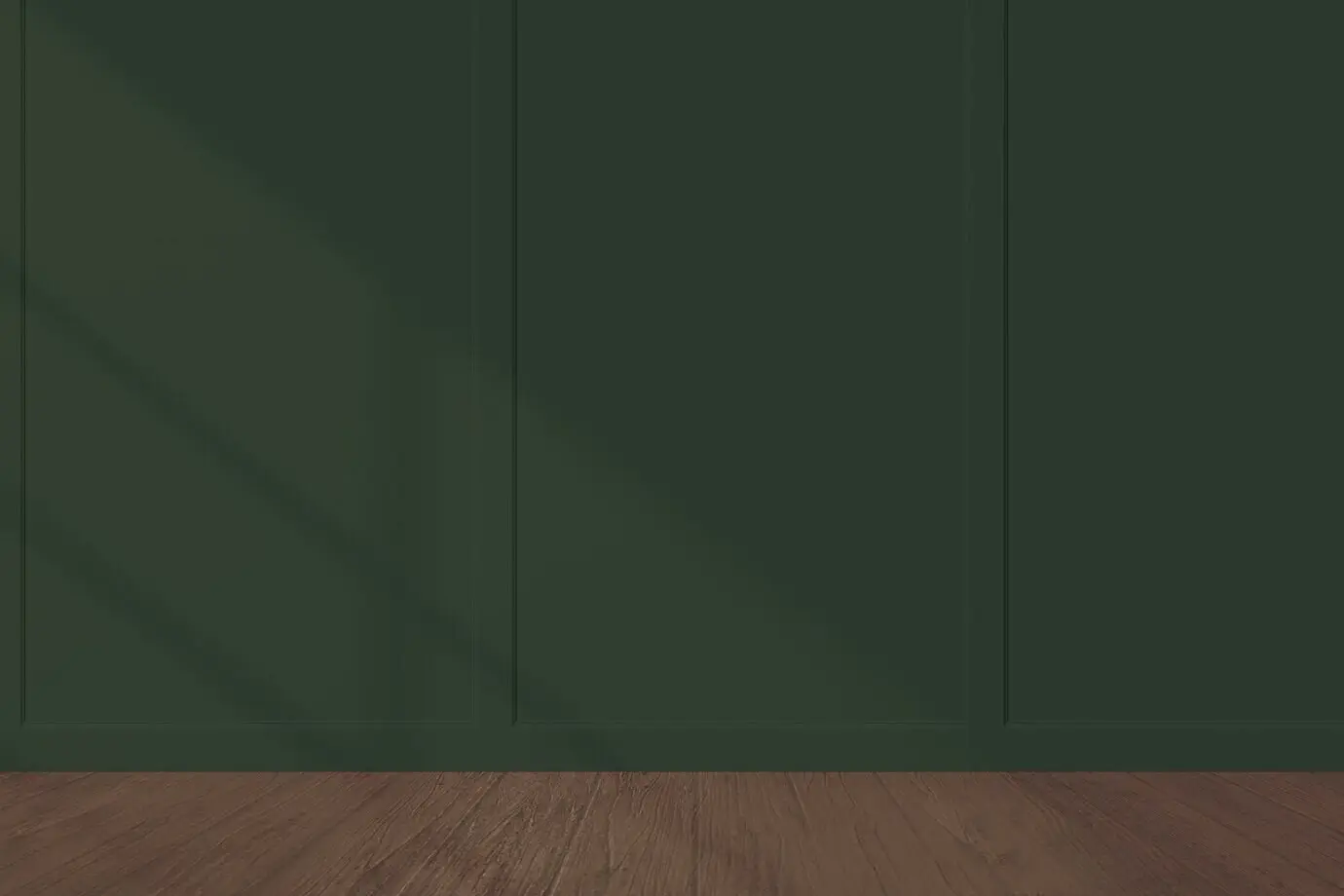 Mockup featuring a dark green wall and a wooden floor.